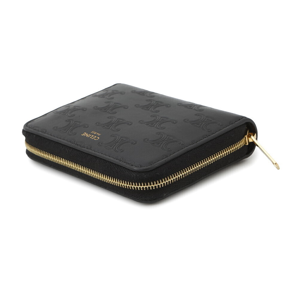 Celine Leather Triomphe Black Zipped Compact Wallet